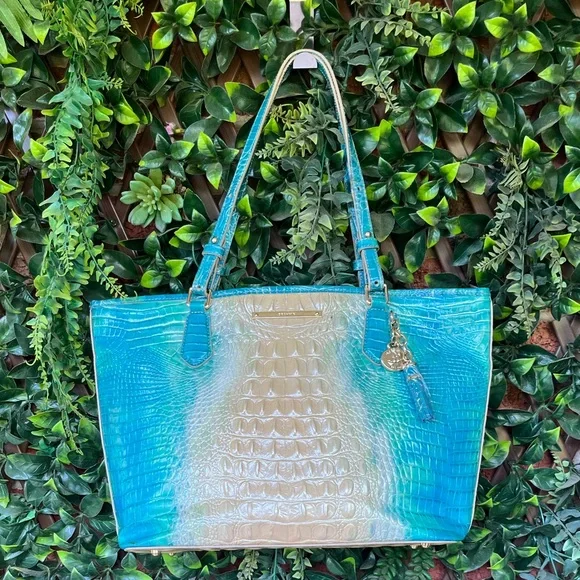 Brahmin Teal to Cream Ombre Croc-Embossed Tote with Dust bag and incert - Picture 16 of 16